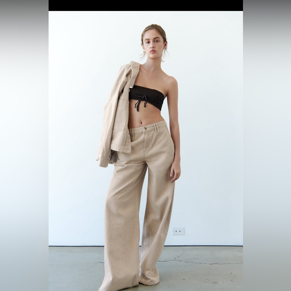 Zara- ZW midrise baggy pants. Size 8 Ecru